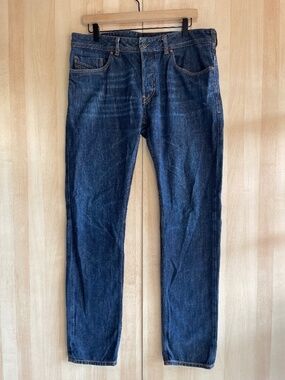 Diesel Black Gold Dark Blue Straight-Leg Jeans Cow Leather